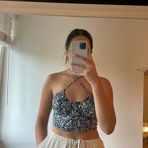 Motel Black and White Tie Crop Top